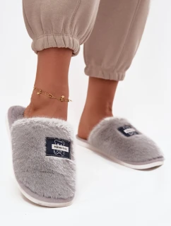 Obuwie Domowe Kapcie Damskie Futrzane Szare Maelis