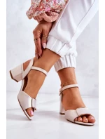Kožené sandále na vysokom podpätku Beige Lorisa