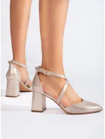 Pohodlné zlaté lodičky pre ženy na širokom podpätku Pohodlné zlaté lodičky pre ženy na širokom podpätku