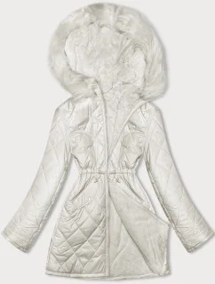 Dámska obojstranná prešívaná bunda - kožušina ecru (H-897-11)