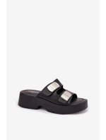 Klapki Damskie Z Paskami Eko Skórzane Czarne Falenisse