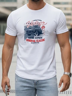 Pánske bavlnené tričko s potlačou VINTAGE CAR FashionStreet white NX5082R