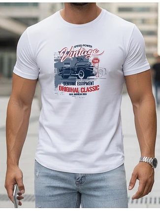 Pánske bavlnené tričko s potlačou VINTAGE CAR FashionStreet white NX5082R Pánske bavlnené tričko s potlačou VINTAGE CAR FashionStreet white NX5082R