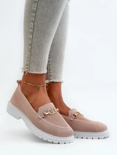 Damskie Mokasyny Na Płaskim Obcasie Ze Złotym Detalem Różowe Limentia