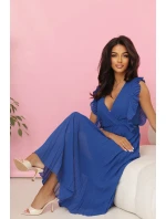 315-8 EMILY plisované šaty s volánmi a výstrihom - farba CHABRIEL