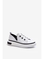 Lakierowane Sneakersy Damskie Skórzane D&A LR535 Białe