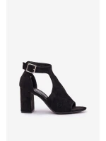 Sandały Z Ażurowym Wzorem Na Słupku Eko Zamszowe Czarne Helori