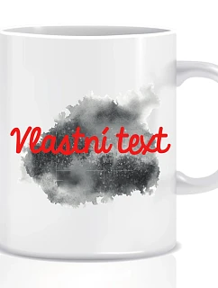 Personalizovaný klasický biely keramický hrnček s objemom 300 ml s farebnou škvrnou
