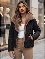 Dámska zimná prešívaná bunda s odnímateľným golierom, čierna, FashionStreet TY6083 Dámska zimná prešívaná bunda s odnímateľným golierom, čierna, FashionStreet TY6083