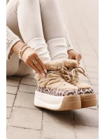 Skórzane Śniegowce Damskie Na Grubej Podeszwie Z Futerkiem Panterka Big Star OO274A208 Brązowe