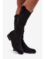 Kozaki Damskie Ażurowe Na Płaskim Obcasie S.Barski HY52-534 Czarne