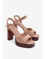 Dámské sandály na podpatku a platformě z eko semiše béžové Gralisse