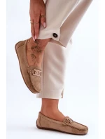 Damskie Modne Zamszowe Mokasyny Brązowe Rabell