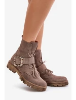 Zazoo 2951 Velúrové topánky s ozdobnou prackou Dark Beige Zazoo 2951 Velúrové topánky s ozdobnou prackou Dark Beige