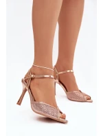 Dámské sandály na podpatku se zdobením šampaňské Peloria