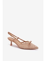 Dámské krajkové sandály na podpatku s mašlí Béžové Maribelle