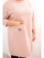 Dámske Plus veľkosť maslové šaty s vreckom a 3/4 rukávmi Powder Pink