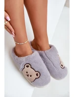 Kapcie Damskie Futrzane Z Misiem Szare Fiorinella