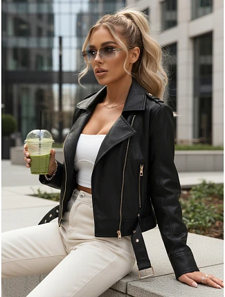 Dámska bunda z ekokože so zipsom ramones black FashionStreet TY5648 Dámska bunda z ekokože so zipsom ramones black FashionStreet TY5648