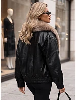 Dámska zimná kožená bunda s kožušinou, čierna, FashionStreet TY6029 Dámska zimná kožená bunda s kožušinou, čierna, FashionStreet TY6029