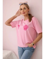 Bavlnená blúzka s kvetinovou potlačou ružovej farby Bavlnená blúzka s kvetinovou potlačou ružovej farby