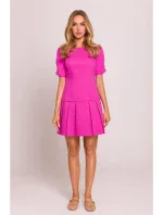 M842 Džínsové šaty so záhybmi - ružové