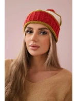 Dámska čiapka Kinga K297 červená+svetlá khaki+ecru