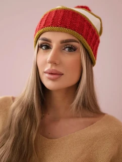 Dámska čiapka Kinga K297 červená+svetlá khaki+ecru