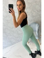 Pruhované legíny s vysokým pásom tmavo mätové