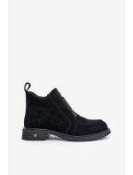 Zamszowe Niskie Botki Na Płaskim Obcasie Ocieplane D&A JC42-23 Czarne