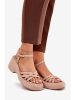 Sandały Na Platformie I Koturnie Z Eko Zamszu Beżowe Nendal Sandały Na Platformie I Koturnie Z Eko Zamszu Beżowe Nendal