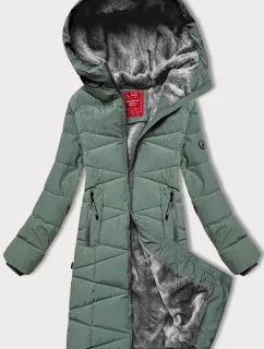 Dámska zimná bunda s kožušinovou podšívkou LHD sivozelená (LHD-24578)