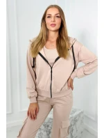 Set 3 v 1 mikina + top + nohavice svetlo béžová