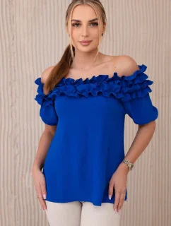 Španielska blúzka s malým volánom v chrpovo modrej farbe