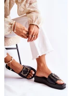 Damskie Modne Skórzane Klapki Czarne Adaline