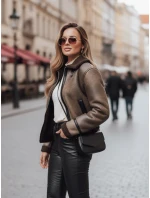 Dámska semišová bunda s ovčou kožušinou KASAMIRA coffee FashionStreet TY4740z