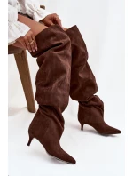 Wsuwane Kozaki Damskie Na Szpilce Czekoladowe Ysolienne