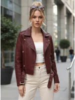 Dámske kožené ramonesky so zipsami bordové FashionStreet TY5640