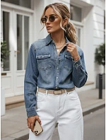 Dámska džínsová košeľa s gombíkmi, tmavomodrá, FashionStreet DY0491 Dámska džínsová košeľa s gombíkmi, tmavomodrá, FashionStreet DY0491