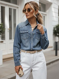 Dámska džínsová košeľa s gombíkmi, tmavomodrá, FashionStreet DY0491