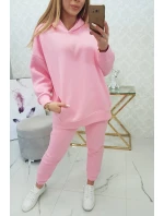 Zateplený set s mikinou s kapucňou svetlo ružový