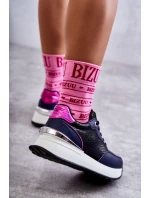 Damskie Buty Sportowe Na Koturnie GOE KK2N4081 Czarno-Granatowe