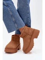 Śniegowce Damskie Niskie Wsuwane Ocieplane Futerkiem Camel Mavelle