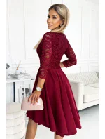 210-15 NICOLLE šaty s dlhším zadným dielom a výstrihom - bordové 210-15 NICOLLE šaty s dlhším zadným dielom a výstrihom - bordové