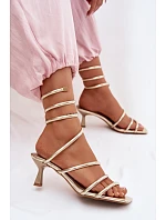 Dámské sandály na podpatku s pásky Zlaté Samara