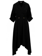 K086 Šaty v midi dĺžke s ozdobnými gombíkmi - čierne