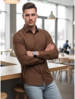 Pánska elegantná hladká hnedá košeľa SLIM FIT FashionStreet DX2593