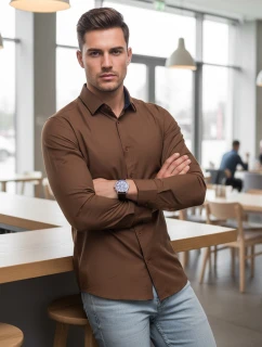 Pánska elegantná hladká hnedá košeľa SLIM FIT FashionStreet DX2593