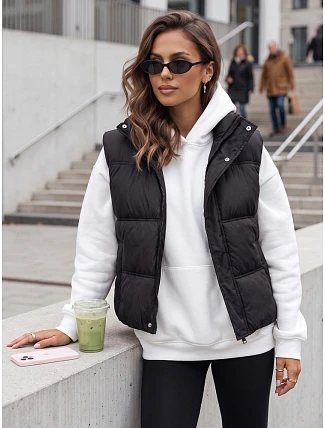 Dámska zateplená vesta bez kapucne, čierna, FashionStreet TY5728