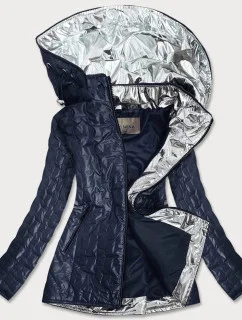 Tmavo modrá dámska bunda s ozdobnými vsadkami (MM50)